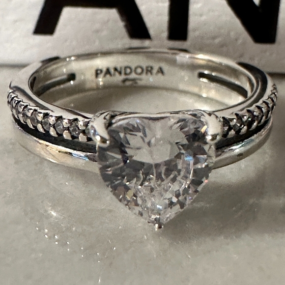 Authentic Pandora Clear CZ Double Band Heart Ring Valentine SZ 9 (58) 193100C01